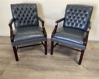 Pair of Paoli Blue Tufted Faux Leather Armchairs