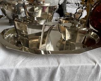 German Bauhaus  Silver Art Deco tea tray set with platter 119.59 ounces