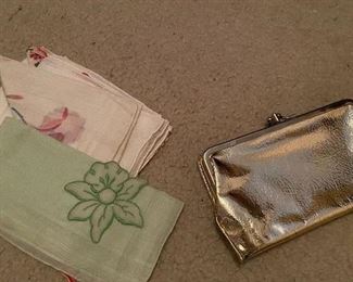 Vintage hankies, clutch purse