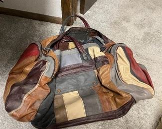 Vintage patchwork faux leather overnight bag