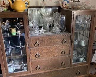 Antique lead glass cabinet, glassware