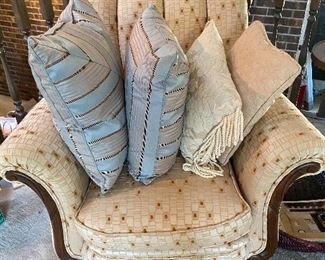 Arm chair, throw pillows