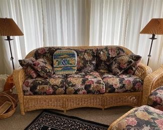 Porch sofa, pair of floor lamps