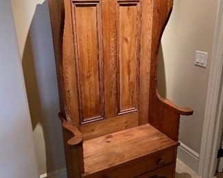 Oak hall cabinet bench