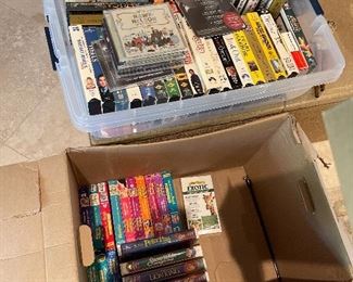 VHS tapes, dvds and cds