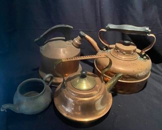028b Copper, Brass Vintage Teapots