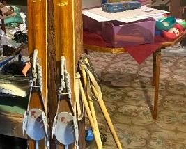 047b Vintage Pair Gregg Wooden Skis Poles