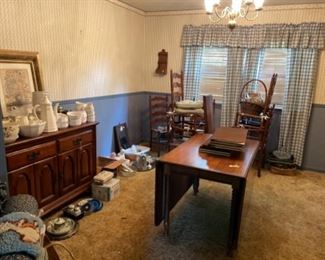 Antique Dining room table and chairs, China cabinet, China 