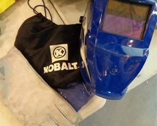 welding helmet and gloves