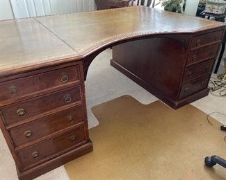 #1020C - English mahogany antique partners desk, originally used at the East India Tea Co. (71.5" w x 48" d. x 28.5" t) - $750