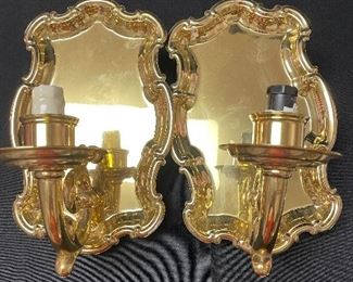 #1183A  - Pair of brass sconces (hard wired) (9.5" t) - $50