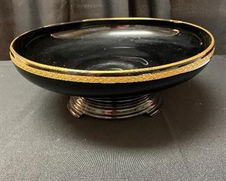 #1185A - Antique bowl and stand, gold encrusted trim  -$55