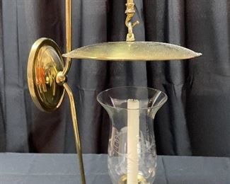#1206A - Vintage brass wall sconce with etched hurricane (22" t.) - $40