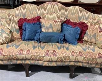 Chippendale Style Upholstered Mahogany Camelback Sofa