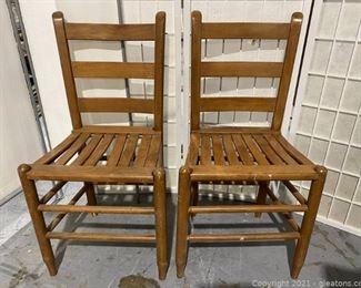 Two Traditional Solid Wood Slat Seat Accent Dining Chairs