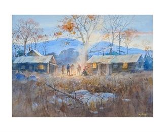 Clay McGaughy (1931-2021), "Beer and Bourbon", watercolor, sight: 21 x 29", frame: 31.5 x 39"