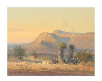 G. (Gerald Harvey Jones) Harvey (1933-2017), "Dusk on the Diablos Mountains", 1970, oil on canvas, 16 x 20", frame: 24.75 x 28.75"