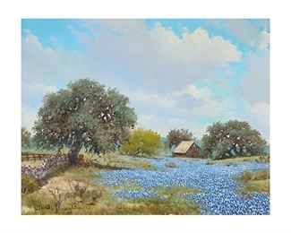 William A. Slaughter (1923-2003), Field of Bluebonnets, 1973, oil on canvas, 18 x 20”, frame: 20.5 x 24.75"