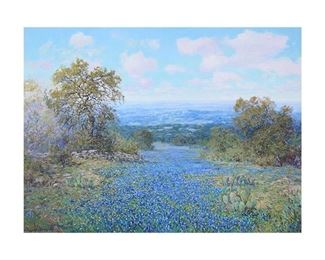 Robert Harrison (b. 1949), Hillside Bluebonnets and Prickly Pear, oil on canvas, 36 x 48", frame: 46 x 58"