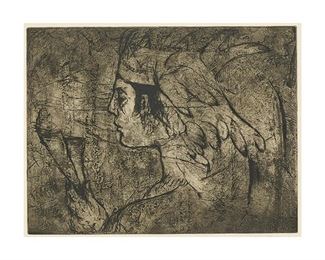 Gene Kloss (1903-1996), "Feather Dancer", ed. 25, etching, image: 11 x 14", frame: 24 x 27"