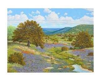 Manuel Garza (b. 1940), "Bluebonnets and Wildflowers", oil on canvas, 30 x 40", frame: 39.25 x 49.5"