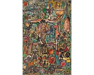 Doc Spellmon (1925-2008), "Last Call For Fun", mixed media, 17.5 x 11.5", frame: 22 x 16"