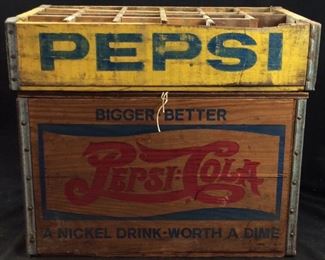 VINTAGE PEPSI COLA WOODEN CRATE AND BOX