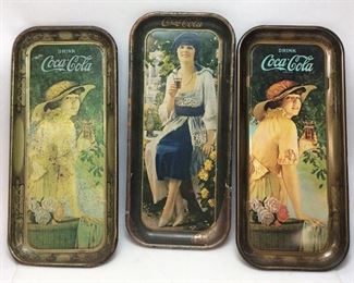 3 VINTAGE COCA COLA TIN TRAYS