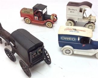 VTG. CAST IRON HORSE/WAGON & 3 COIN OREO, HERSHEYS CITGO
