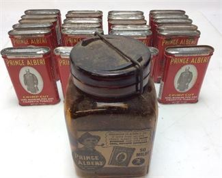 VTG. PRINCE ALBERT TIN & GLASS JAR ADVERTISING