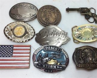 VINTAGE BELT BUCKLES
TANK, TURQUOISE, CASE XX, PILOT MOUNTAIN, CHEVY, DESERT STORM, WALKING LIBERTY, 
DAKOTA, CAMEL, REDMAN,
SQUARE DANCE, TEXAS, ALLAN LANE