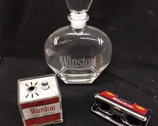 WINSTON WHISKEY GLASS/BINOCS/LIGHTER 