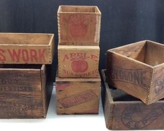7 ANTIQUE TOBACCO CRATES, APPLE,, CYCLONE, OUR ADVERTISER, SWEEPSTAKES 