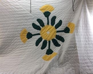 VINTAGE YELLOW FLOWER QUILT,
