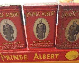 VTG. PRINCE ALBERT DISPLAY w 3 VINTAGE TIN