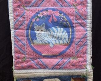 WALL QUILT TAPESTRY CAT AND PLANT