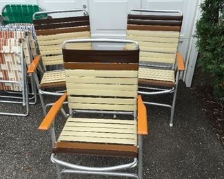 3 Vintage Mid Century Telescope Strap Tube Cord Patio Lawn Aluminum Folding Chairs -$89