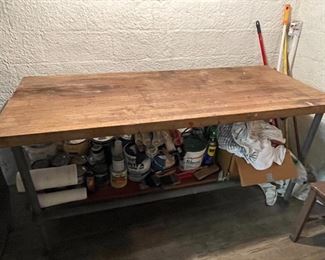 Butcher Block Table with shelf, metal legs and frame -$299
