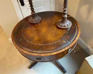 Weiman drum table with leather top