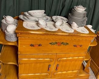 Vintage Western California Ranch Mission Spanish Revival Monterey Era Coronado 1930's Furniture Hand Painted Floral ~ La Fiesta Style Hutch/Buffet/Sideboard with Built in Shelves, Nortaki China Japan "Bloomfield"