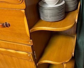 Vintage Western California Ranch Mission Spanish Revival Monterey Era Coronado 1930's Furniture Hand Painted Floral ~ La Fiesta Style Hutch/Buffet/Sideboard with Built in Shelves, Nortaki China Japan "Bloomfield"