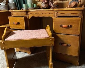 Vintage Western California Ranch Mission Spanish Revival Monterey Era Coronado 1930's Furniture Hand Painted Floral ~ La Fiesta Style Desk/Vanity & Bench, Wall Mirror, Japanese Hakata Dolls, Vintage Japanese Kutani Porcelain Foo Fu Dog Shishi Lion Moriage, Lustreware Tea Set 