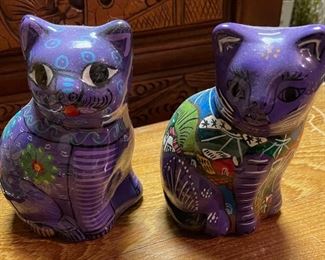 Folk Art Clay Cat Figurines 
