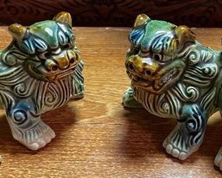 Vintage Pair of Chinese FooDogs Majolica Style Komainu Shishi Lion