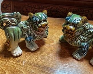 Vintage Pair of Chinese FooDogs Majolica Style Komainu Shishi Lion