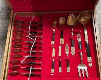 T. Seng & Company Bangkok, Thailand ~ Brass & Teak Wood Flatware Set & Chest