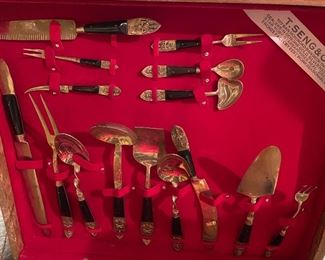 T. Seng & Company Bangkok, Thailand ~ Brass & Teak Wood Flatware Set & Chest