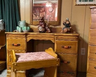Vintage Western California Ranch Mission Spanish Revival Monterey Era Coronado 1930's Furniture Hand Painted Floral ~ La Fiesta Style Desk/Vanity & Bench, Wall Mirror, Japanese Hakata Dolls, Vintage Japanese Kutani Porcelain Foo Fu Dog Shishi Lion Moriage, Lustreware Tea Set 
