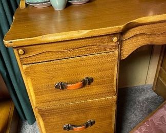 Vintage Western California Ranch Mission Spanish Revival Monterey Era Coronado 1930's Furniture Hand Painted Floral ~ La Fiesta Style Desk/Vanity & Bench, Vintage Japanese Kutani Porcelain Foo Fu Dog Shishi Lion Moriage, Lustreware Tea Set