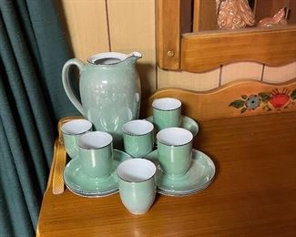 Vintage Western California Ranch Mission Spanish Revival Monterey Era Coronado 1930's Furniture Hand Painted Floral ~ La Fiesta Style Desk/Vanity, Wall Mirror, Lustreware Tea Set 